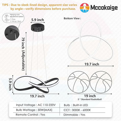 LED Chandelier Modern Pendant Light Contemporary Chandelier Ring Light Fixture Black with 3000K-6000K Dimmable Remote Control and 79in Height Adjustable for Dining Room Bedroom Living Room