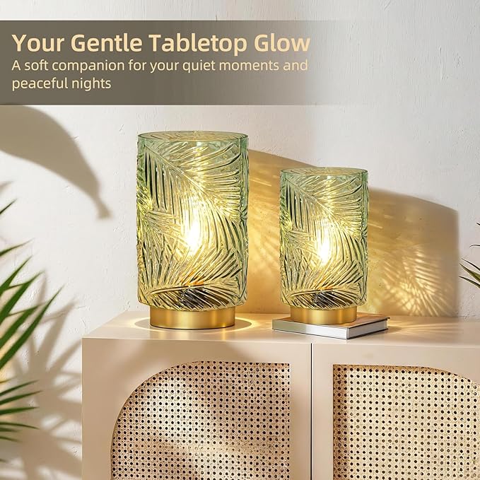 Battery Operated Table Lamp, Cordless Lamps for Home Decor, Battery Powered Nightlight with LED Bulb with Timer, Decorative Lights for Living Room Bedroom Tabletop Entryway Centerpiece Gift(L LGreen)