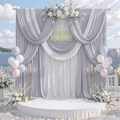 10 ft x 10 ft Wrinkle Free Silver Backdrop Curtain for Parties, Polyester Silver Grey Backdrop Drapes 2 Panels 5x10ft for Baby Shower Photoshoot Engagement Wedding Birthday Photography Background