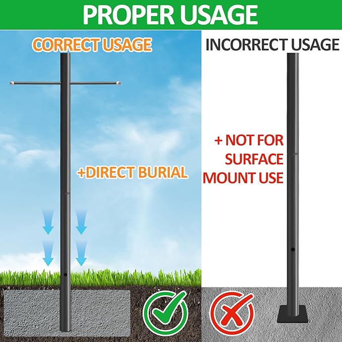 7FT Outdoor Lamp Post with Metal Cross Arm, Direct Burial Installation, 3" Fixture Compatible, Weatherproof for Driveway/Garden Lighting