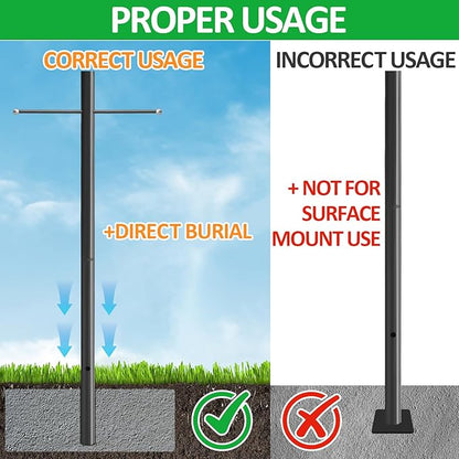 7FT Outdoor Lamp Post with Metal Cross Arm, Direct Burial Installation, 3" Fixture Compatible, Weatherproof for Driveway/Garden Lighting