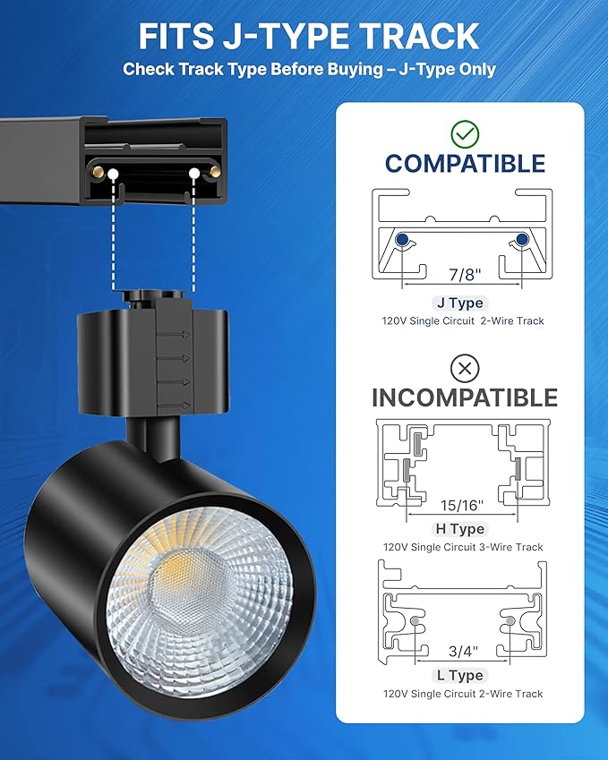 FLSNT LED J Track Lighting Heads, 10W (60W Eq.), 5CCT (2700K-5000K), 800LM CRI90 Dimmable Track Light Head, 36°COB Spotlight, J Type Compatible Track Light for Accent Lighting, Black, 12 Pack
