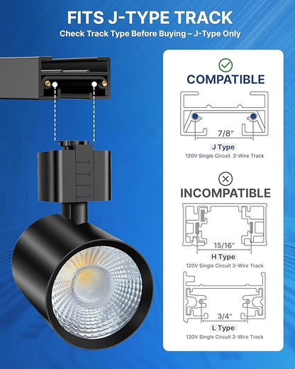 FLSNT LED J Track Lighting Heads, 10W (60W Eq.), 5CCT (2700K-5000K), 800LM CRI90 Dimmable Track Light Head, 36°COB Spotlight, J Type Compatible Track Light for Accent Lighting, Black, 12 Pack