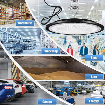 YANYCN 12 Pack 240W UFO LED High Bay Lights,120VAC IP66 Waterproof,40000LM 5000K Daylight, 1050W MH/HPS with Plug Commercial Bay Lighting for Barn,Gym,Factory,Warehouse,Shop,Workshop,Gym