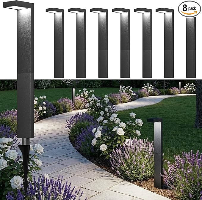 Low Voltage Landscape Lights, 8 Pack Outdoor LED Pathway Light, Wired Path Lighting for Walkway, Garden, IP65 Waterproof, 150LM, 4000K, Modern Cast-Aluminum, Black