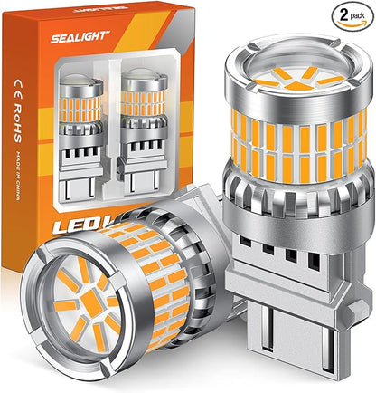 SEALIGHT Turn Signal Light Bulbs, 3157 LED Bulb Amber, 700% Brighter 3157A 3156 3057 4157 LED Bulb 57-SMD LED Chipset with Projector Len & Load Resistor for Turn Signal Light, Parking Light, 2Pcs
