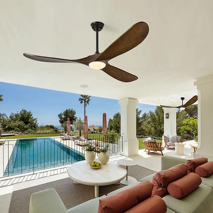 Haipeel 60 Inch Ceiling Fans with Lights, Propeller Solid Wood Ceiling Fans with Light and Remote Control for Outdoor Ceiling Fan with Light for Patio Farmhouse, DC ETL Listed, Oil Rubbed Bronze