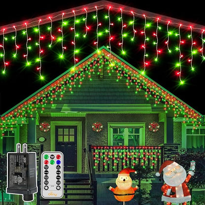 Ollny Icicle Lights for Outside 504LED 41FT, Red and Green Christmas Light with Remote 8Modes Timers Waterproof, Plug in Connectable Hanging Lights for Outdoor Indoor House Roof Holiday