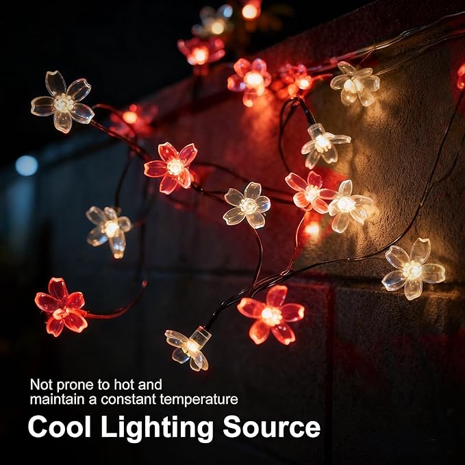 2 Pack Total 52FT 120 LED Solar String Lights Outdoor Waterproof Flower Fairy Lights for Garden Fence Patio Yard Christmas Tree Lawn Wedding Party Decor, Red and Warm White