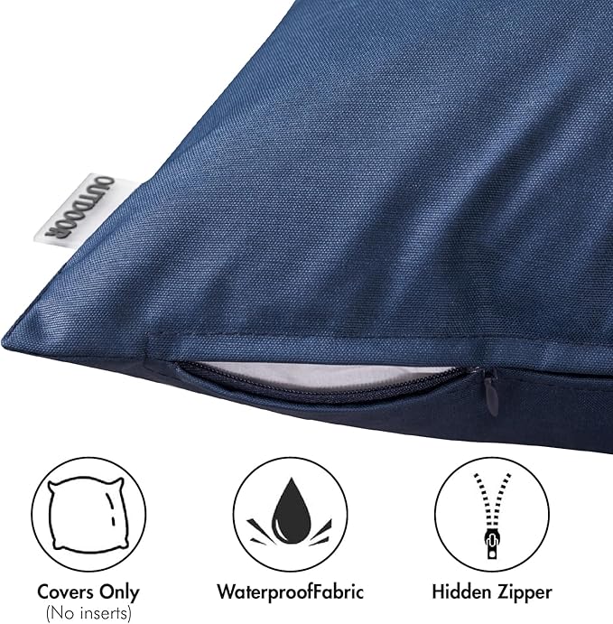 MIULEE Pack of 2 Decorative Outdoor Waterproof Pillow Covers Square Garden Cushion Sham Throw Pillowcase Shell for Spring Patio Tent Couch 22x22 Inch Navy Blue