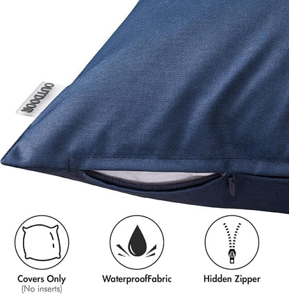 MIULEE Pack of 2 Decorative Outdoor Waterproof Pillow Covers Square Garden Cushion Sham Throw Pillowcase Shell for Spring Patio Tent Couch 22x22 Inch Navy Blue
