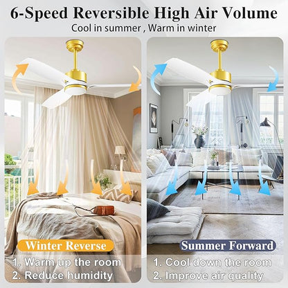 DIAMONDFORGE 52 Inch Ceiling Fans with Lights and Remote Control - Outdoor Indoor Flush Mount Low Profile Silver White Ceiling Fans for Living Room,Bedroom,Patio