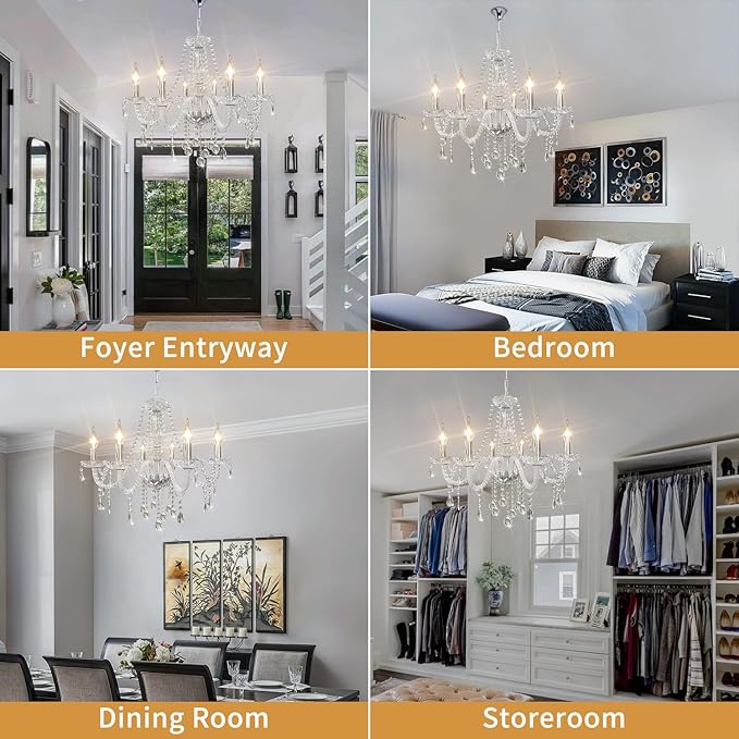 Crystal Chandeliers Classic Crystal Candle Chandelier Lighting, Vintage 6 Lights Pendant Ceiling Fixture Lamp for Dining Room Bedroom Island Hallway Wedding Decoration