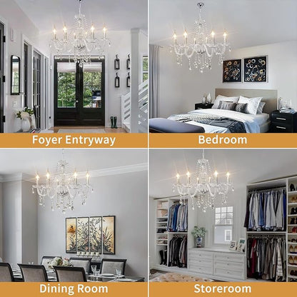 Crystal Chandeliers Classic Crystal Candle Chandelier Lighting, Vintage 6 Lights Pendant Ceiling Fixture Lamp for Dining Room Bedroom Island Hallway Wedding Decoration