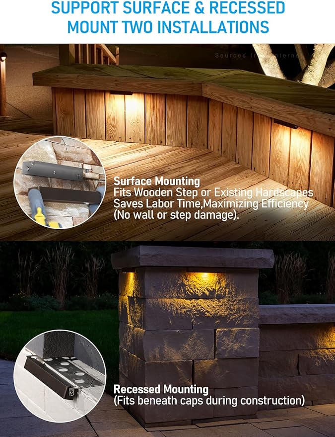 LEONLITE 7 Inch LED Hardscape Lighting, Update Retaining Wall Lights, LED Landscape Lighting, 12-24V AC/DC Paver Light Low Voltage, 3W/4W/5W Dimmable Outdoor Step Lights, 2700K Soft White, ETL, 4 Pack