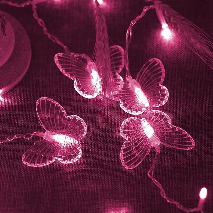 Butterfly Curtain Lights, 4.9ft 48 LED USB Window Fairy Lights 10 Butterflies 8 Modes Firefly Twinkle String Lights for Room Bedroom Wall Ceiling Party Wedding Christmas (Pink)