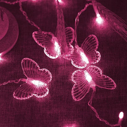 Butterfly Curtain Lights, 4.9ft 48 LED USB Window Fairy Lights 10 Butterflies 8 Modes Firefly Twinkle String Lights for Room Bedroom Wall Ceiling Party Wedding Christmas (Pink)