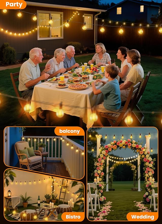 Outdoor String Patio Lights, 150FT 75 LED Patio Lights Waterproof, Connectable Shatterproof Hanging Outside String Light for Backyard, Porch, Deck, Balcony, Garden, House Decor, 2200K