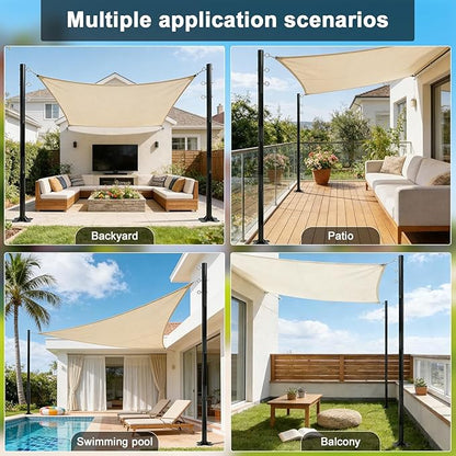 2 Pack 11 Ft Shade Sail Poles, Heavy Duty Metal Outdoor Support Post Kit, Rust-Resistant Shade Sail Support Poles, Adjustable Metal Sun Shade Poles for Patios, Courtyards, Backyards and Gardens