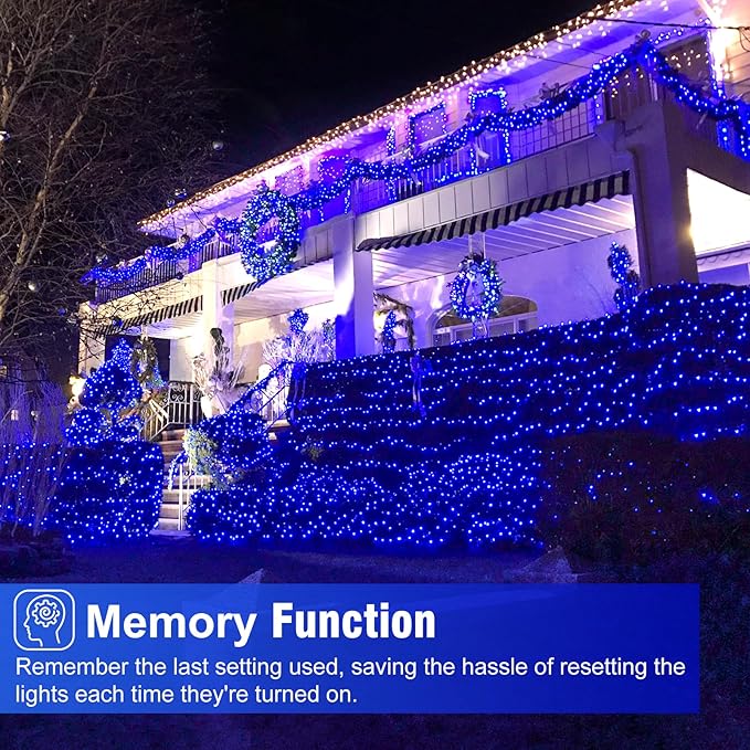 Blue Christmas Lights Outdoor, 66FT 200 LED String Lights for Outside Waterproof, 8 Modes Connectable Plug in Fairy Light for Indoor Home Patio Garden Tree Party Holiday Decorations