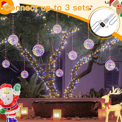 Ollny Christmas Lights Outdoor 4Pack 7.87inch, Multicolor 200 LED Ball Light with Plug in Remote, 8 Modes IP67 Waterproof Connectable Sphere Tree Lights for Indoor House Yard Garage Decorations