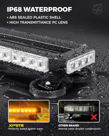 Xprite Amber 32 LED Strobe Flashing Light Bar, 21 Flash Modes 14.5 Inch Emergency Hazard Warning Beacon Lights with Magnetic Base for Tow Vehicles Trucks Car Trailer Tractor Snow Plow Roof Safety