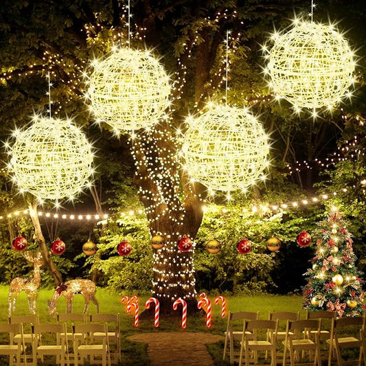 Baung Christmas String Lights Outdoors,4 Pack 15.74" Sphere Lights,Ball Tree Garden Globe Lights for Home, Party, Christmas, Porch Patio,Wedding, Garden,Tree Decoration with Plug