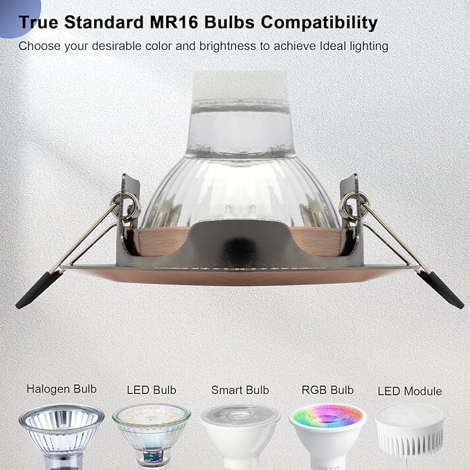 6 Pack Round Recessed Spotlights Trim Ring Fitting, Compatible with MR16 GU5.3 Bulbs, Outer Dia.90mm, Cut-Out Size 68-85mm, 360° Adjustable Holder for Under Cabinet,Antique Copper