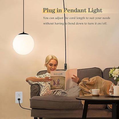 KoKo&Yukina 10" Globe Pendant Light Black Plug in Pendant Light Adjustable Hanging Lights with Plug in Cord Matte Black Finished with Milk Glass Lampshade for Bedroom Kitchen Island（Bulb Included）
