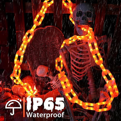 Joomer Chain Lights Halloween Decorative Battery Operated - 9.5 FT 160 LED Waterproof String Lights with Timer Function 8 Lighting Modes for Outdoor Indoor Halloween Decor (Orange)