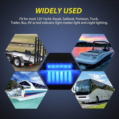 Nilight 10PCS 3.8" 6 LED Blue Indicator Light Truck Camper Side Marker Clearance Lights for Marine Boat Stern Yacht Kayak Sailboat Trailer Bus RV