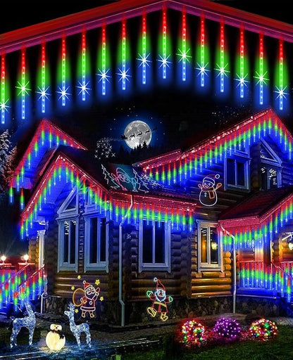 EAGWELL Meteor Shower Rain Lights 12 in 10 Tubes Drop Icicle Snow Falling Raindrop Cascading Light for Wedding Party Christmas Light Outdoor, Shine Colorful
