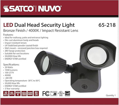 Nuvo 65/218 LED Dual-Head Security Light, 4000K, Bronze