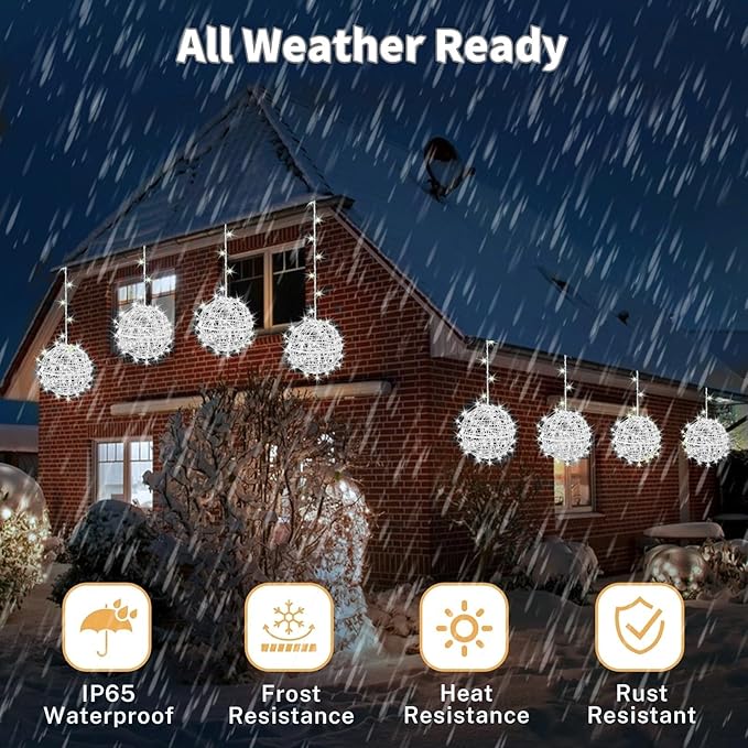 Outdoor Christmas Ball Lights 4 Pack Hanging 15.7" LED Garden Sphere Tree Lights 8 Modes Waterproof Glow Globe Light with Memory Timer Plug for Yard Porch Eave Patio Home Bedroom Decoration-Cool White