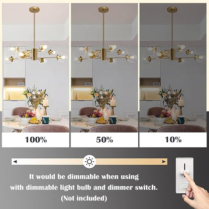 Bagood 8-Light Globe Sputnik Chandelier Modern Gold Sputnik Chandelier Mid Century Globe Pendant Light Brushed Brass Finished with Clear Glass Lampshade Chandeliers for Kitchen Bedroom