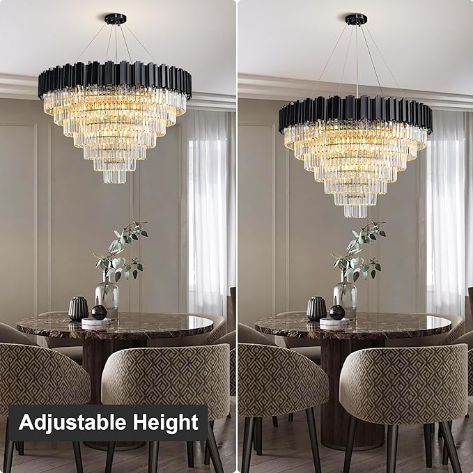 40" Black Chandelier, 21-Light Modern Crystal Chandelier, 7-Tier Round Chandeliers for Dining Room, Living Room, Bedroom, Foyer, Entryway, Kitchen, Restaurant, Luxury Tiered K9 Crystal Light Fixture