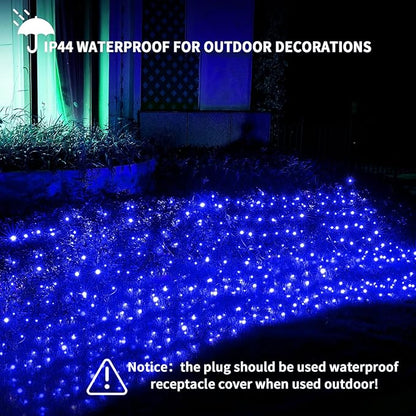 Dirnun Led Christmas Net Lights Blue Outdoor Christmas Lights 160LED 5ftx7ft, Waterproof Outdoor Indoor Fairy Mesh Net Light for Xmas Party, Yard, Patio, Trees, Shrubs, Bushes Decorations