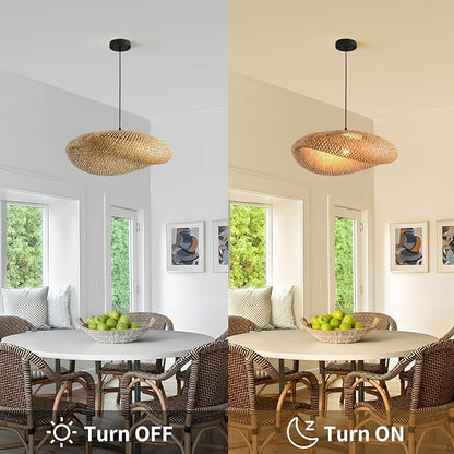 23.64in Bamboo Chandelier Boho Rattan Pendant Lighting Large Wicker Light Fixtures Bohemian Hand-Woven Hanging Ceiling Lights for Kitchen Island Dining Living Room Restaurants Bedroom Cafe
