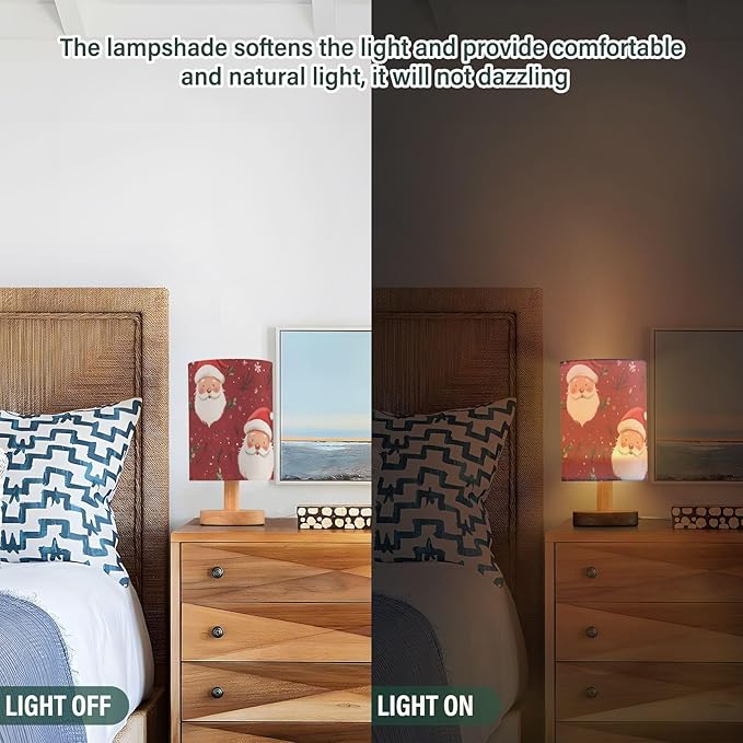 Bedside Table Lamp Christmas Santa Snowflake Nightstand Lamp with Wood Desk Lamps for Bedroom Living Room Nursery Office Home Decor