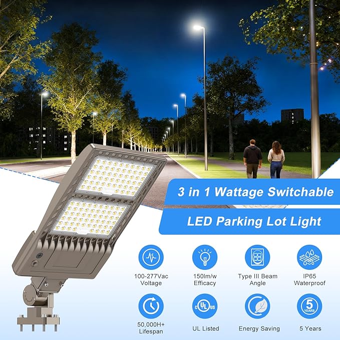 LED Parking Lot Light 400W 320W 240W Adjustable UL ETL Listed 5000K LED Street Light with Photocell 100-277V IP65 Outdoor Commercial Area Flood Security Lighting Arm Mount