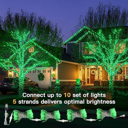 suddus 100 LED Green Christmas Lights with Remote, Clear Wire Green String Lights Plug in, 33ft Waterproof Dimmable Connectable String Lights Outdoor for Tree, Window, St Patrick's Day Decor