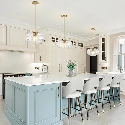 10" Clear Glass Modern Pendant Light Kitchen Island Brushed Gold Mid Century Modern Pendant Lighting with Clear Glass Hanging Pendant Light for Dining Room（Bulb Incl.）