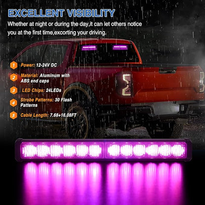 Nilight 24LED Emergency Strobe Traffic Advisor Light Bar 2 in 1 Purple Dash Warning Safety Flashing Lights Front/Rear Windshield Construction Lights for Trucks Cars Plow Police Firefighter Vehicles