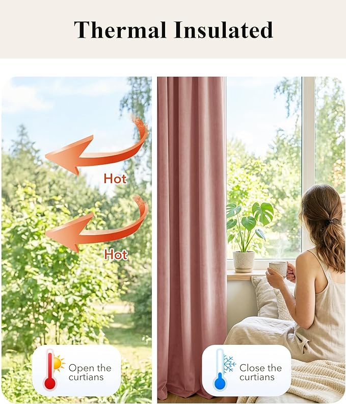 StangH Dusty Pink Velvet Curtains 120 inches Extra Long Privacy Window Drapes for Living Room Bedroom, Backdrop Curtains for Birthday Party/Baby Kids, W52 x L120, 2 Panels