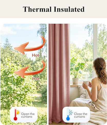StangH Dusty Pink Velvet Curtains 120 inches Extra Long Privacy Window Drapes for Living Room Bedroom, Backdrop Curtains for Birthday Party/Baby Kids, W52 x L120, 2 Panels