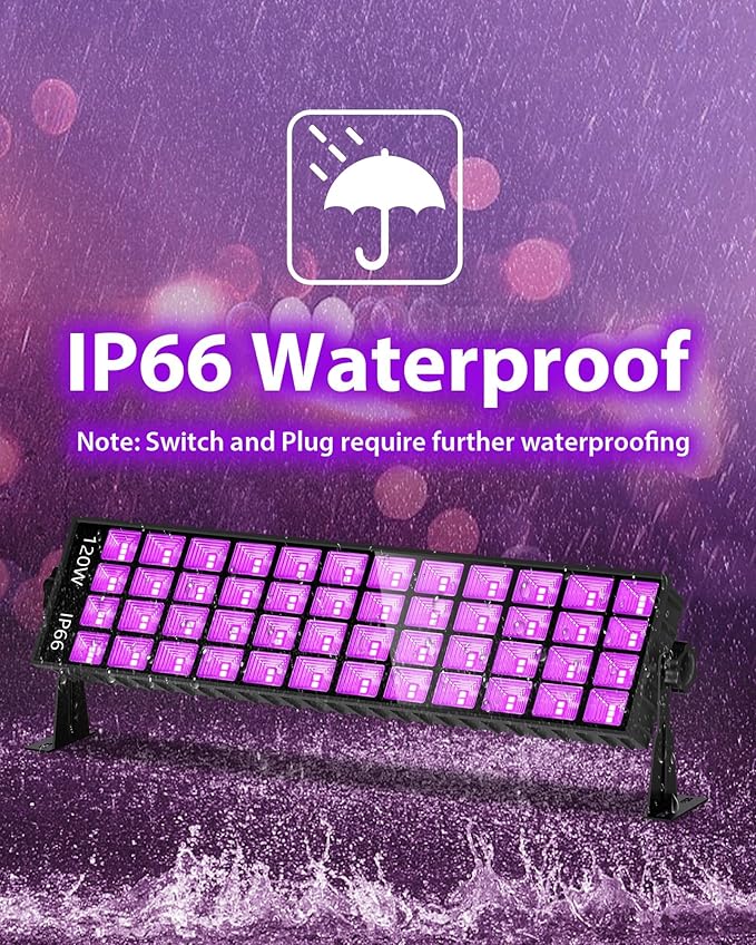 Upgraded 120W LED Black Light Bar, Premium LED Blacklight Flood Light with Plug+Switch+6ft Cord, Light Up 5000ft² Area, for Halloween Glow Fluorescent Party Bedroom Game Room Body Paint Stage