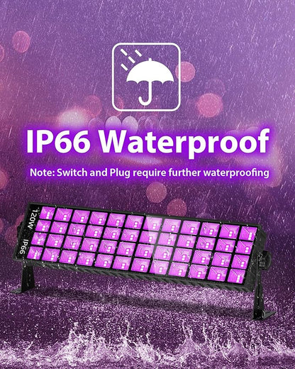 Upgraded 120W LED Black Light Bar, Premium LED Blacklight Flood Light with Plug+Switch+6ft Cord, Light Up 5000ft² Area, for Halloween Glow Fluorescent Party Bedroom Game Room Body Paint Stage