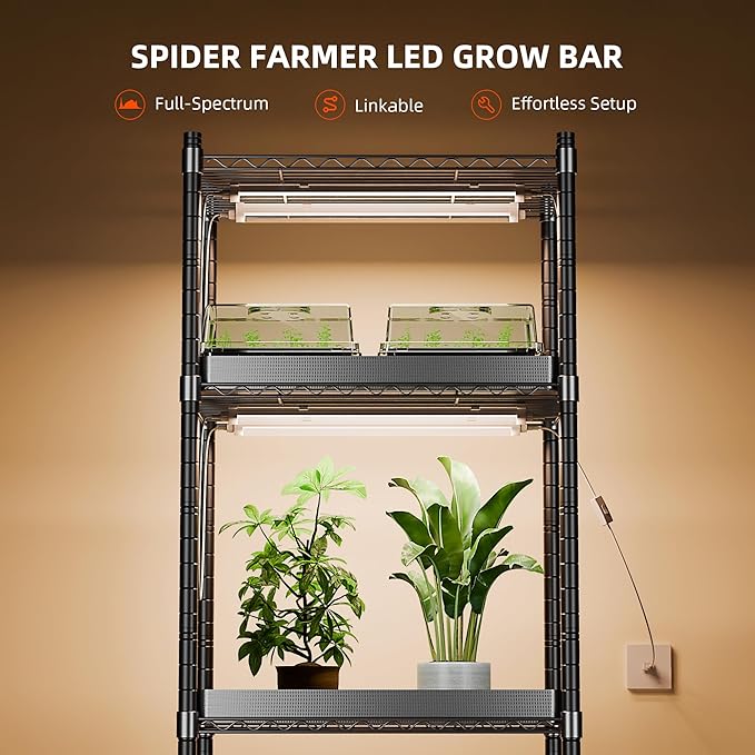 Spider Farmer 2FT LED Grow Lights for Indoor Plants,Full Spectrum (3000K+5000K+660nm),80W (4x20W,400W Equivalent),3-Level Dimmable,IP65 Waterproof,Linkable Design,Plant Light Strip for Shelve,4-Pack