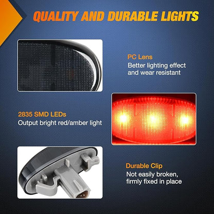 Nilight Wheel Fender Side Marker Lights 4 PCS 3 LED Red Amber Front Rear Fender Clearance Light Smoked Lens Plug And Play Compatible With 2011-2022 F250 F350 F450 F550 Super Duty