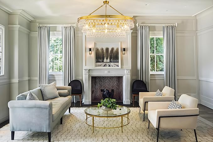 Wellmet 12 Light Large Crystal Chandelier, 38in Brass Gold Round Modern Luxury Raindrop Ceiling Light for Dining Room, Living Room， Bedroom, Kitchen, Entryway, Hallway, Staircase, Foyer